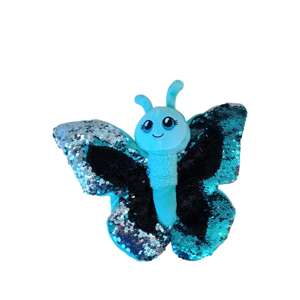Adventure Planet Sequinimals Butterfly Plush Blue Silver Sequined 12in fairycore